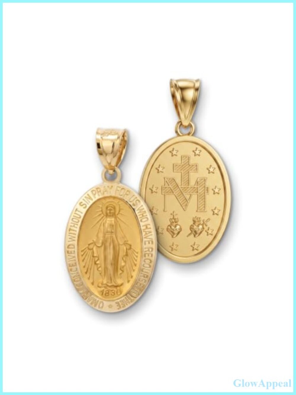 14K Yellow Gold Virgin Mary Medal Pendant for Necklace Religious Jewelry